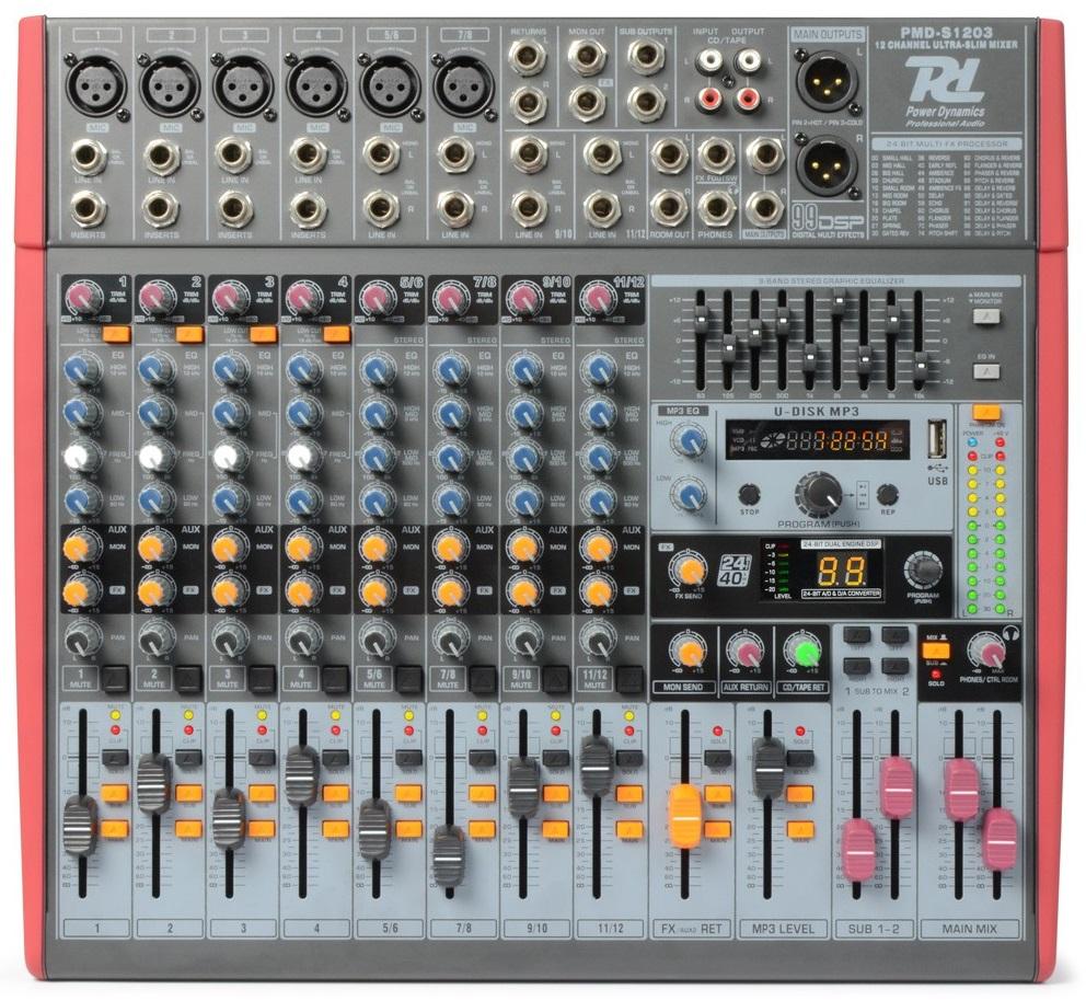Mesa de Mistura 12 Canais c/ DSP USB MP3 AUX EQ FX (PDM - S1203) - Power Dynamics