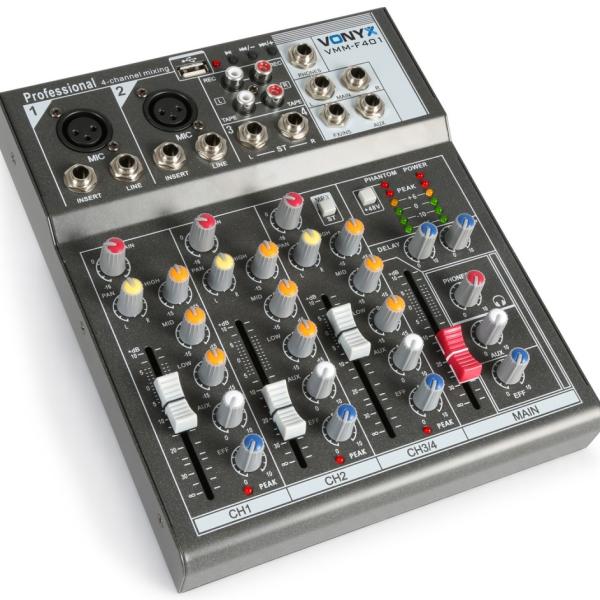 Mesa de Mistura 4 Canais c/ USB/SD/MP3 (VMM - F401) - VONYX