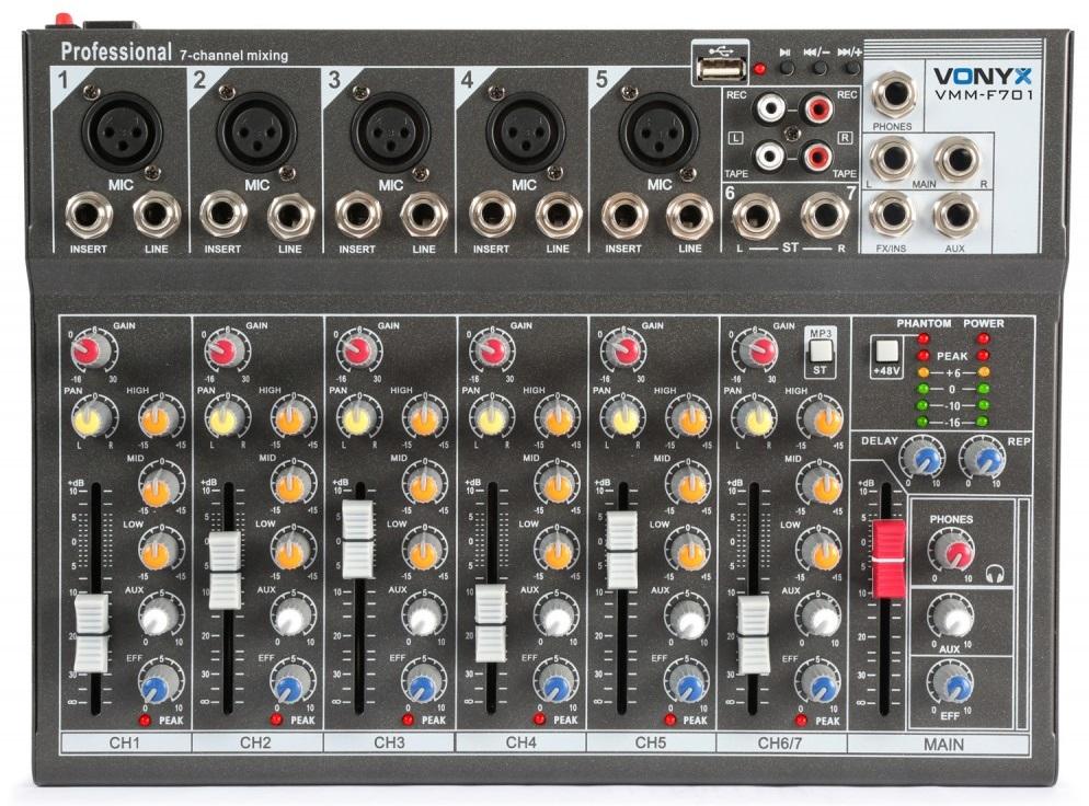 Mesa de Mistura 7 Canais c/ USB/SD/MP3 (VMM - F701) - VONYX