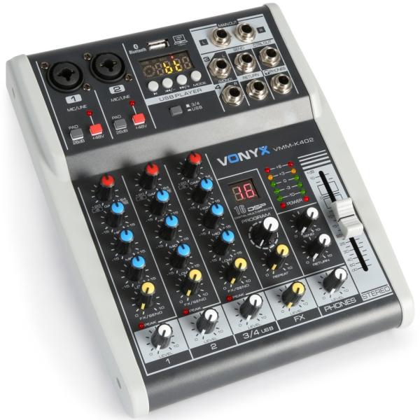 Mesa de Mistura 4 Canais c/ USB/SD/MP3/BLUETOOTH com DSP (VMM - K402) - VONYX