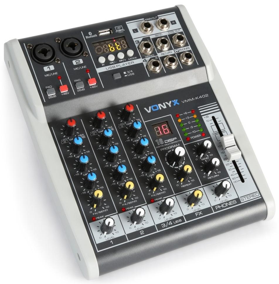 Mesa de Mistura 4 Canais c/ USB/SD/MP3/BLUETOOTH com DSP (VMM - K402) - VONYX