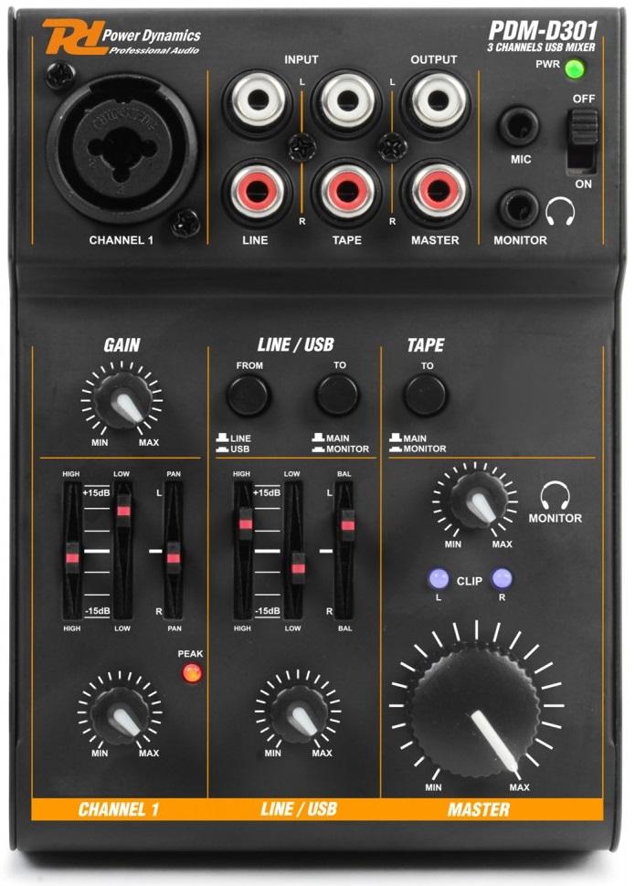 Mesa de Mistura 3 Canais USB (PDM - D301) - Power Dynamics