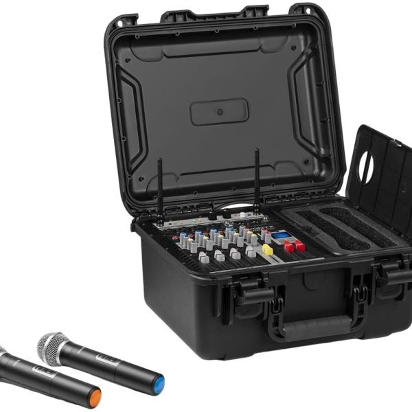 Mesa de Mistura Portátil em Mala ABS 6 Canais c/ 2 Microfones s/ Fios UHF (VMA106) - VONYX