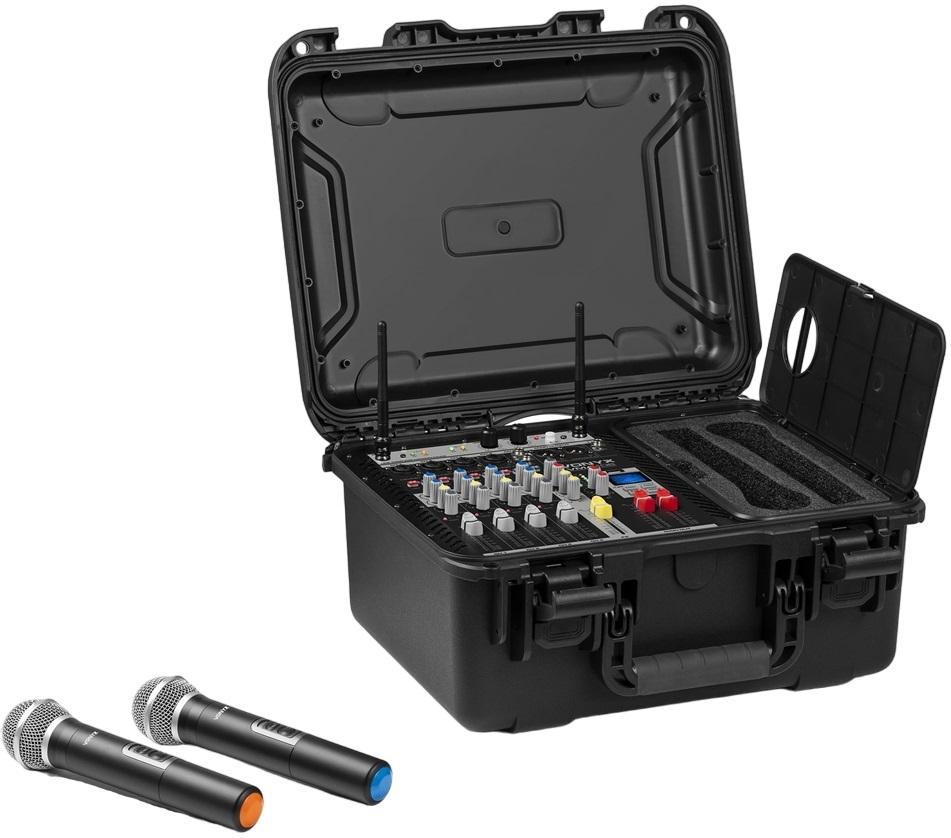 Mesa de Mistura Portátil em Mala ABS 6 Canais c/ 2 Microfones s/ Fios UHF (VMA106) - VONYX