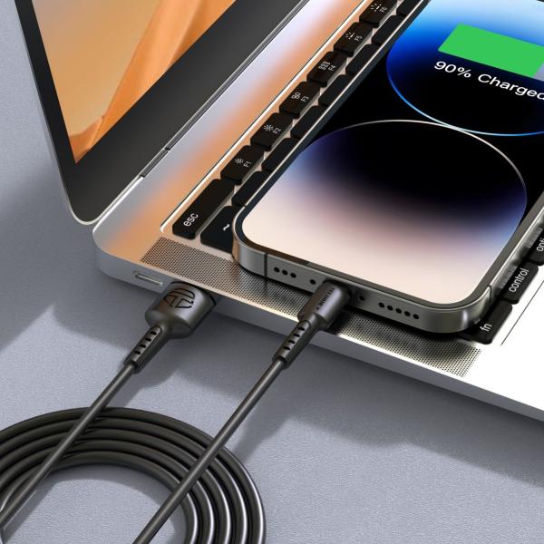 Cabo de Dados Preto, Cabo USB para Lightning de Carregamento Rapido, 3m/2.4A, Compatível com iPhone 8/X/11/12/13/14