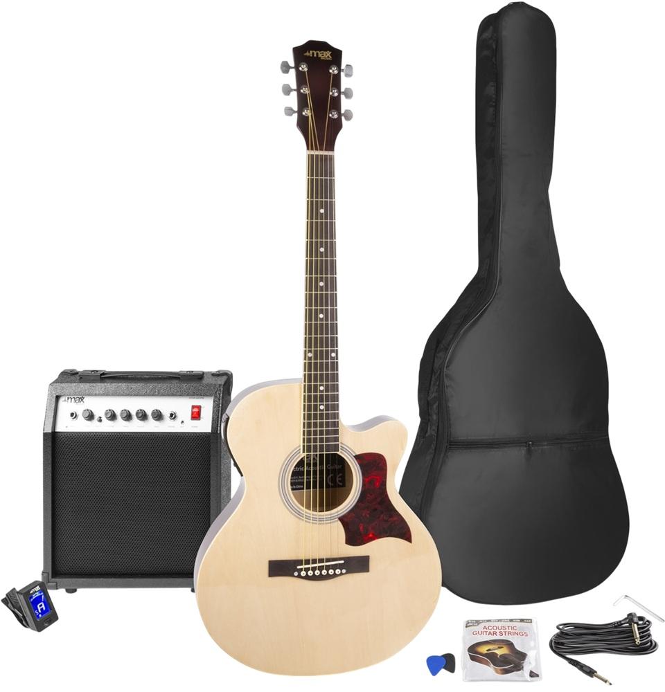 Pack Showkit Guitarra Acústica + Amplificador 40W + Acessórios (Madeira) - MAX