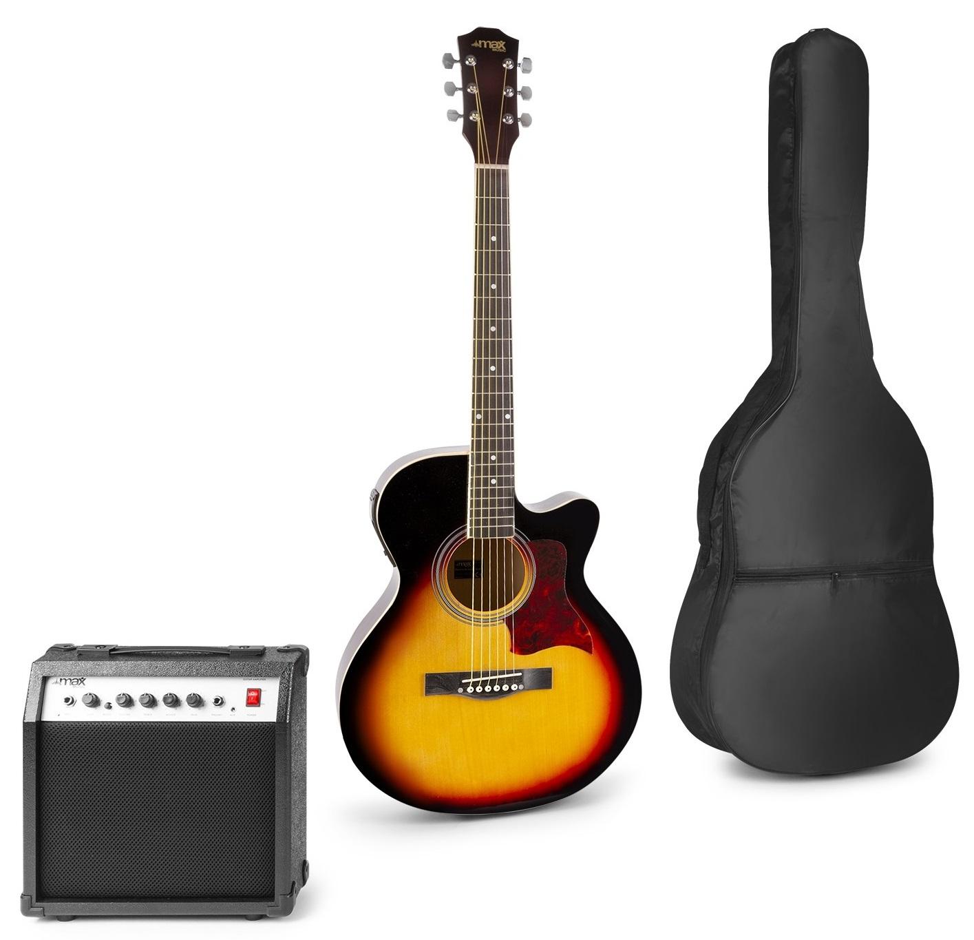 Pack Showkit Guitarra Acústica + Amplificador 40W + Acessórios (Castanho) - MAX