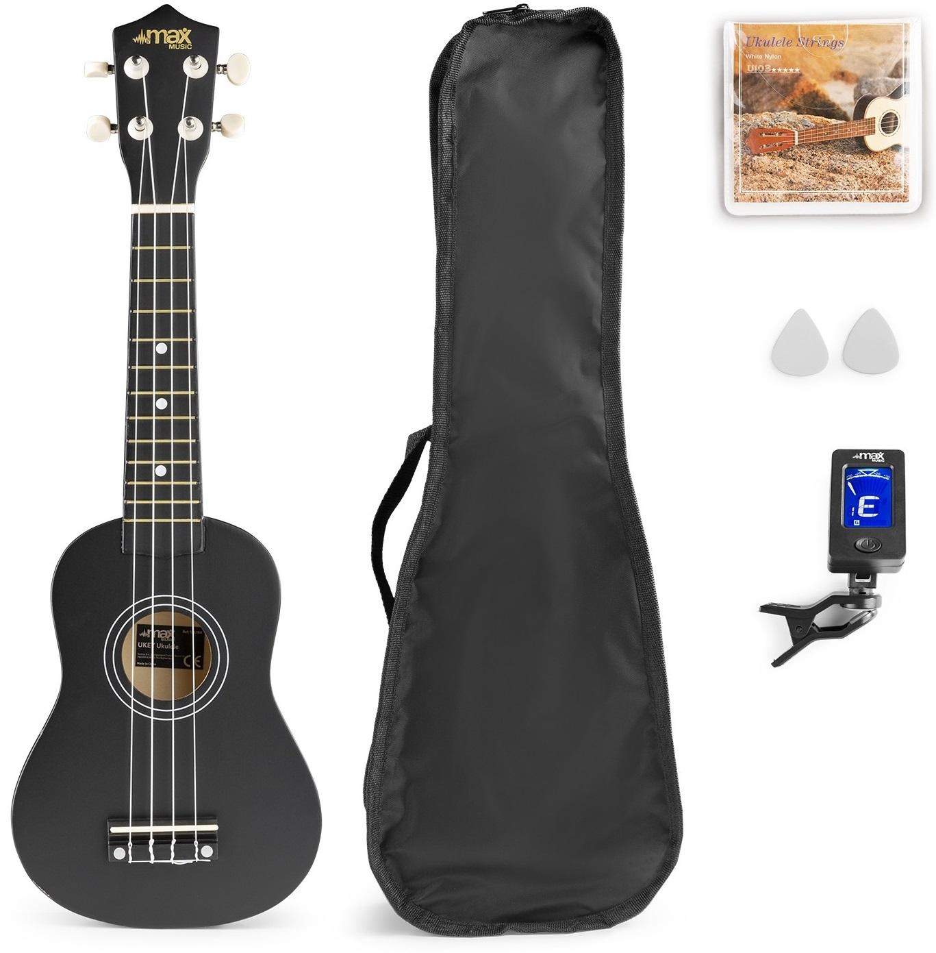 Pack UKEY Ukulele Soprano 21 + Acessórios (Preto) - MAX