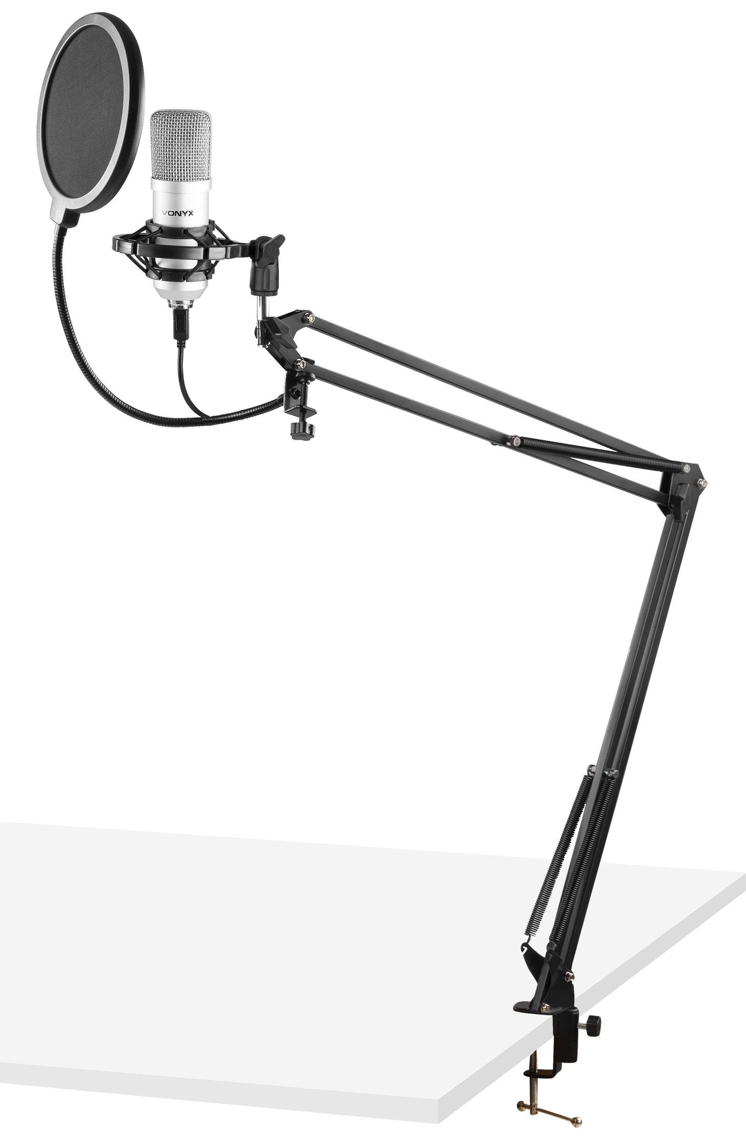 Microfone Condensador USB de Estúdio c/ Suporte Dobrável (CMS300S) Titânio - VONYX