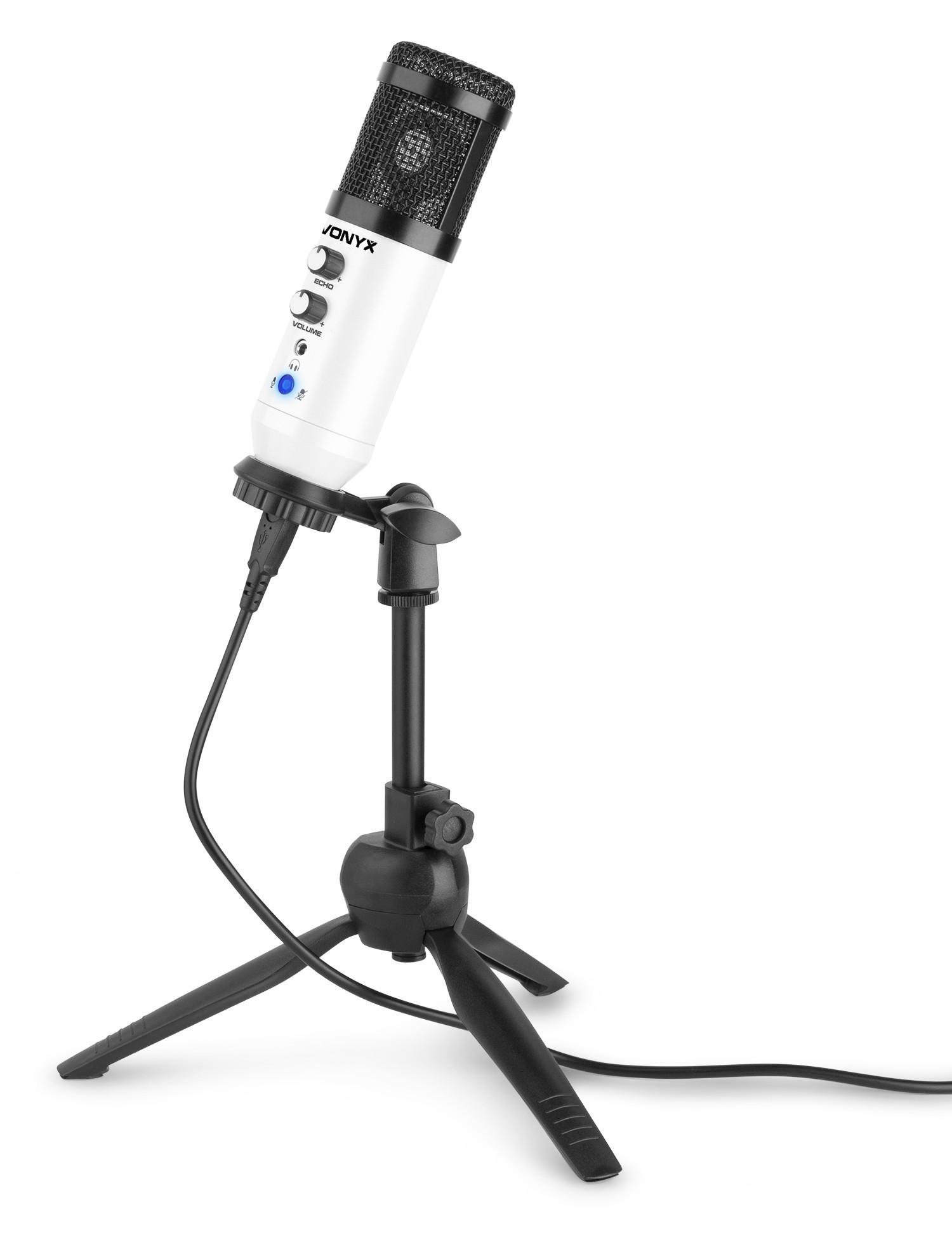 Microfone Condensador USB de Estúdio c/ Eco (CM320W) Branco - VONYX