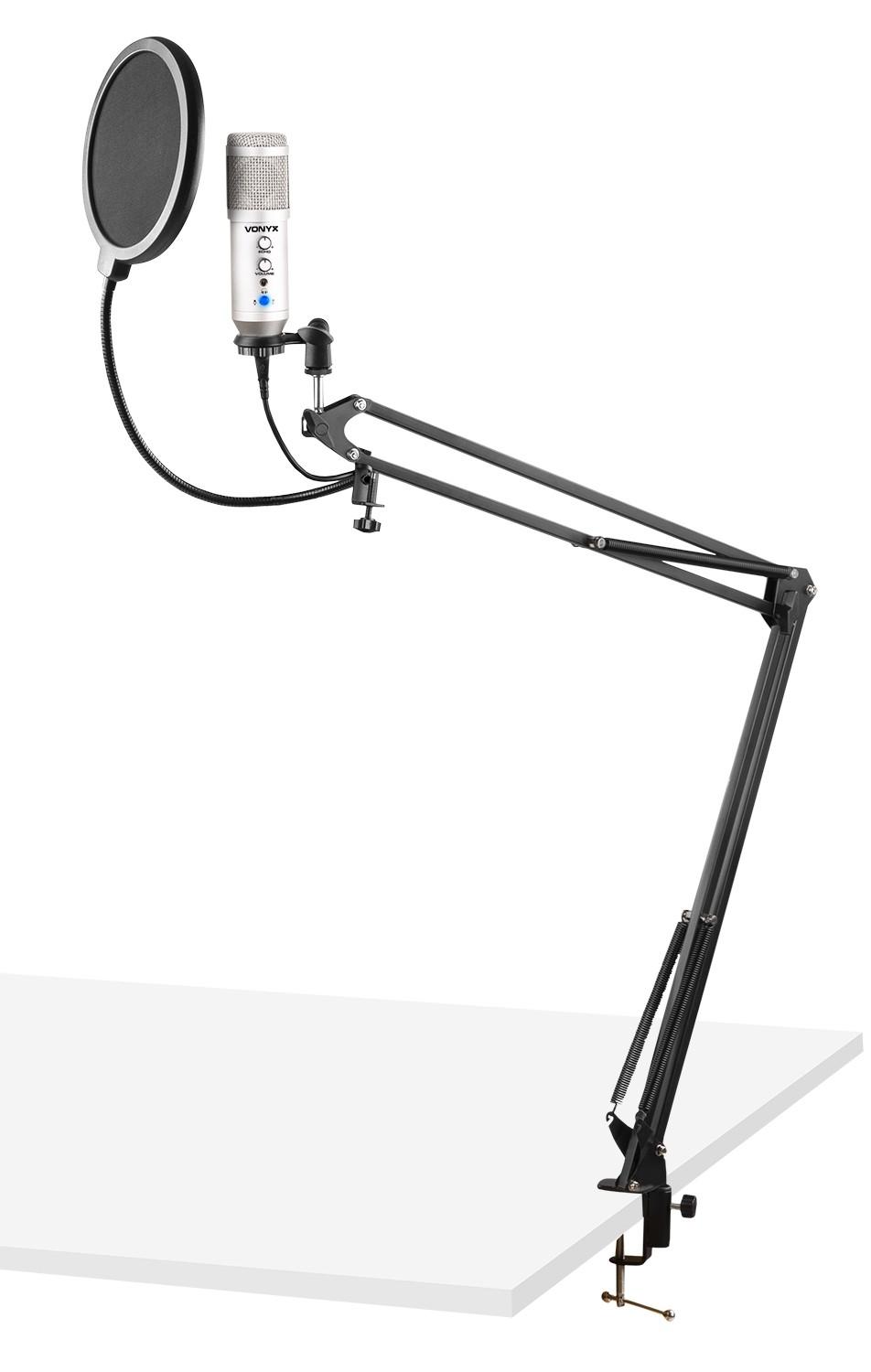 Microfone Condensador USB de Estúdio c/ Eco e Suporte Dobrável (CMS320S) Titânio - VONYX