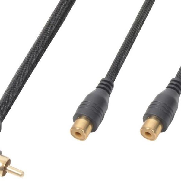 Cabo Adaptador 1 RCA Macho 90º - 2 RCA Femea (30cm) - Power Dynamics CONNEX