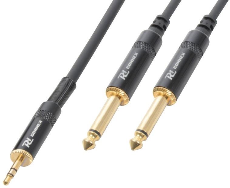 Cabo Jack 3,5mm Macho Stéreo - 2x Jack 6,35mm Macho Mono (1,5 mts) - Power Dynamics CONNEX