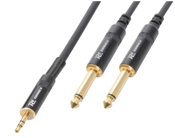 Cabo Jack 3.5mm Macho Stéreo - 2x Jack 6,35mm Macho Mono HQ (3 mts) - POWER DYNAMICS CONNEX