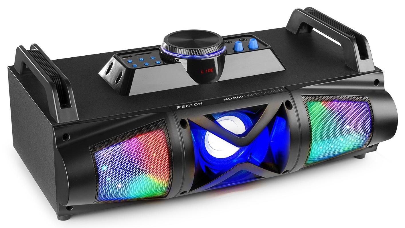 Consola de Som Portátil DJ 2.1 150W c/ USB/SD/BT e Efeitos LED c/ Bateria (MDJ160B) Preto - FENTON