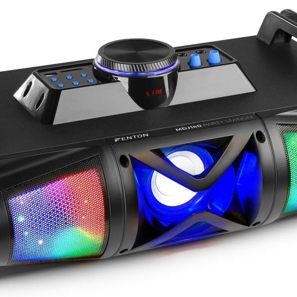 Consola de Som Portátil DJ 2.1 150W c/ USB/SD/BT e Efeitos LED c/ Bateria (MDJ160B) Preto - FENTON