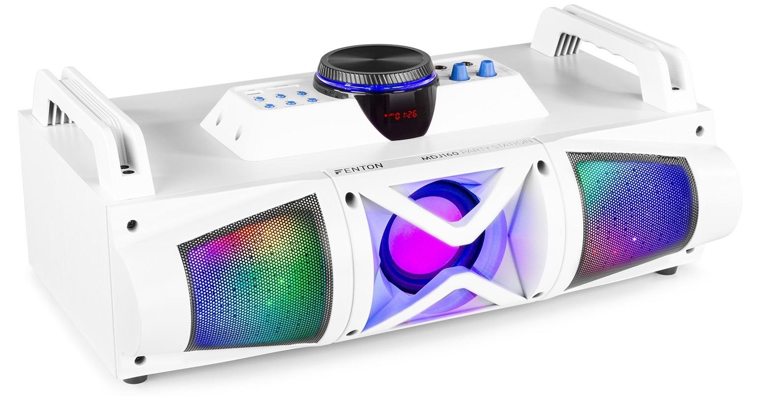 Consola de Som Portátil DJ 2.1 150W c/ USB/SD/BT e Efeitos LED c/ Bateria (MDJ160W) Branco - FENTON