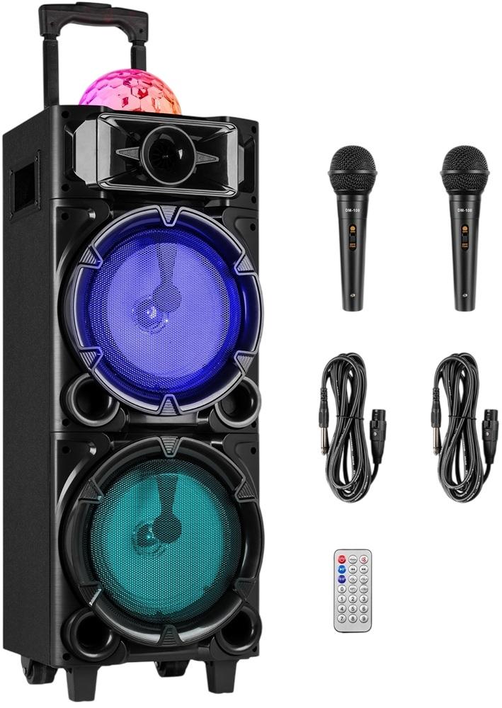 Coluna Portátil LEDs RGB 2x 8 300W BLUETOOTH/USB/SD + 2x Microfones + Comando (LIVE290) - FENTON