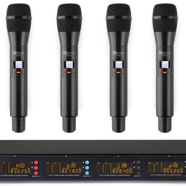 Central 4x Microfones Mão UHF 50 Canais s/ Fios (PD504H) - Power Dynamics