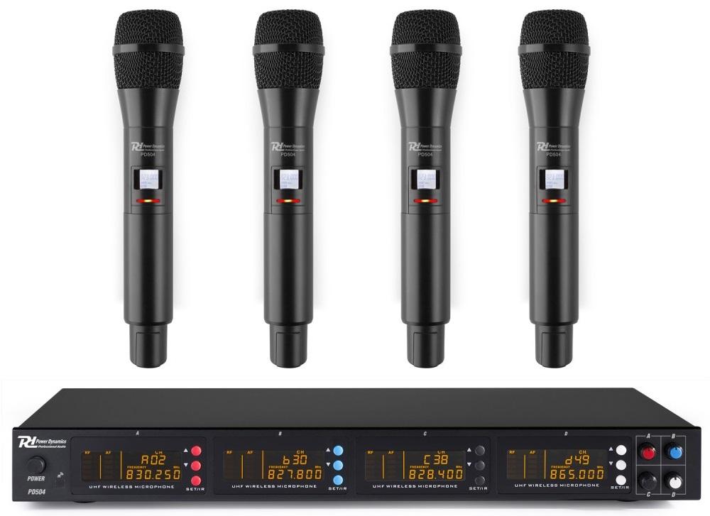 Central 4x Microfones Mão UHF 50 Canais s/ Fios (PD504H) - Power Dynamics