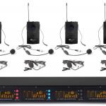 Central 4x Microfones Cabeça/Lapela UHF 50 Canais s/ Fios (PD504B) - Power Dynamics