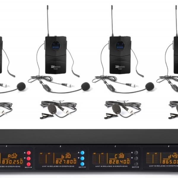 Central 4x Microfones Cabeça/Lapela UHF 50 Canais s/ Fios (PD504B) - Power Dynamics