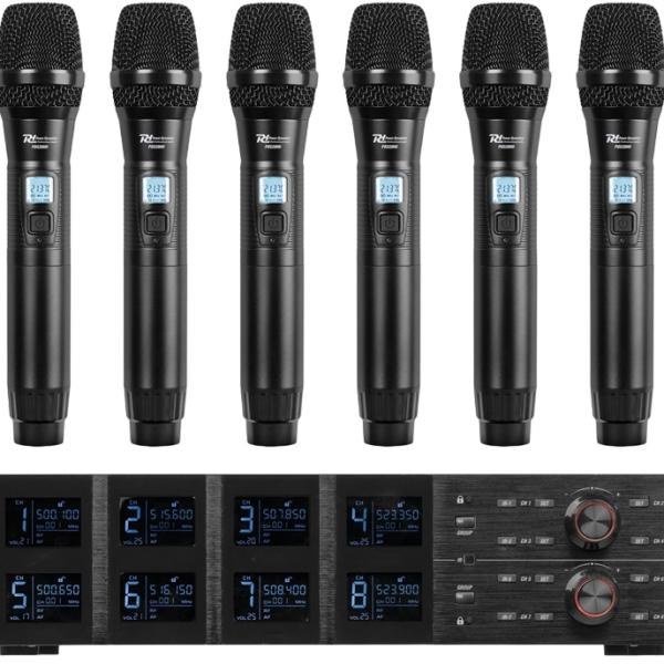 Central 8x Microfones de Mão UHF 100 Canais s/ Fios (PD528) - Power Dynamics