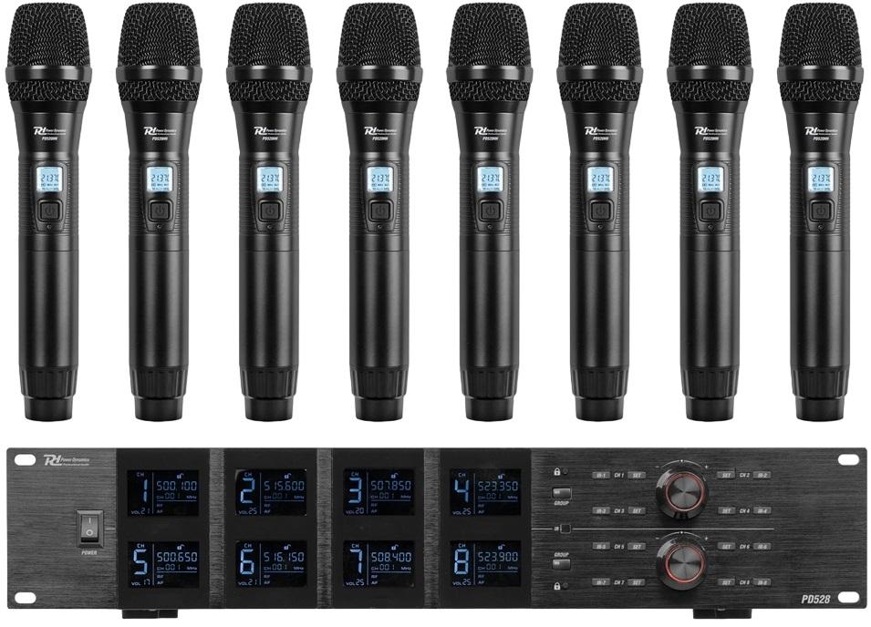 Central 8x Microfones de Mão UHF 100 Canais s/ Fios (PD528) - Power Dynamics