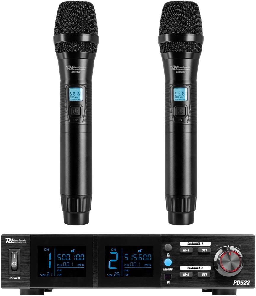 Central 2x Microfones de Mão UHF 100 Canais s/ Fios (PD522) - Power Dynamics