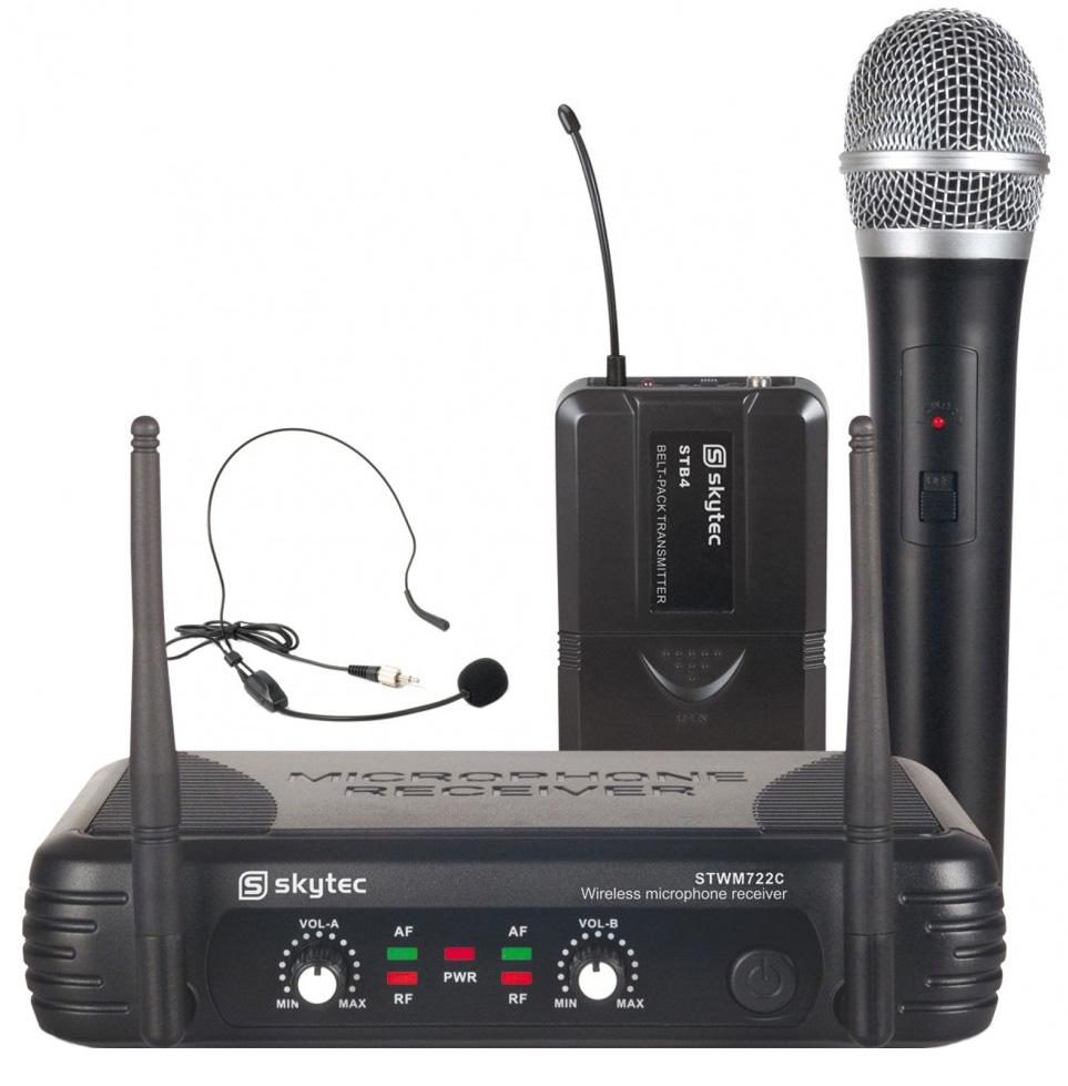 Central 2 Microfones UHF 2 Canais s/ Fios (Mão e Cabeça) STWM722C - Skytec