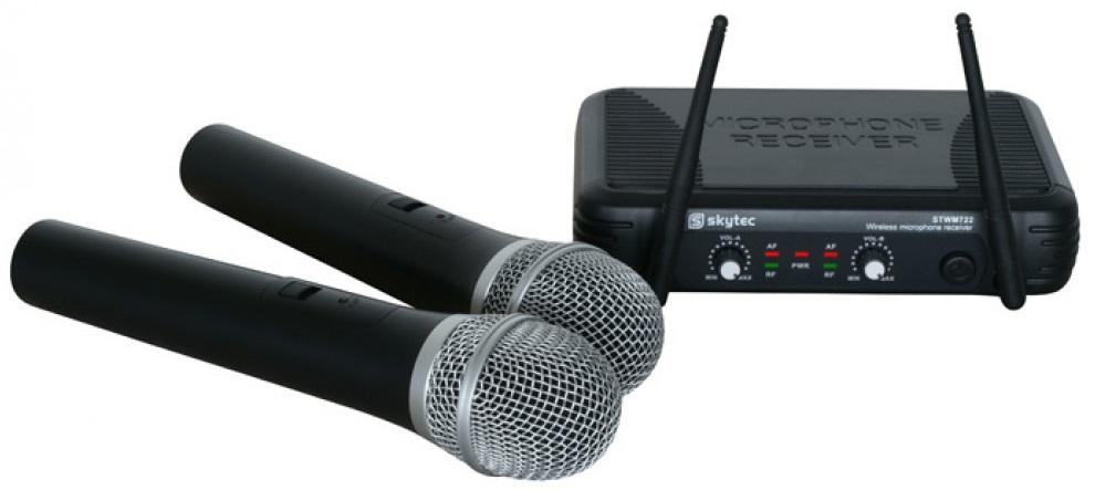 Central 2 Microfones Mão UHF 2 Canais s/ Fios (STWM722) - Skytec