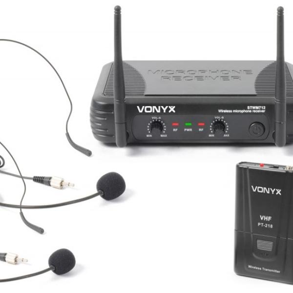 Central Microfone VHF s/ Fios c/ 2 Microfones Cabeça (STWM712H) - VONYX