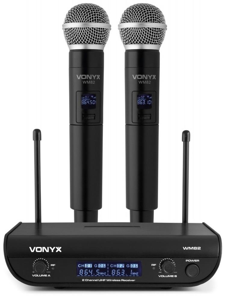 Central 2 Microfones Mão UHF 2 Canais s/ Fios (WM82) - VONYX