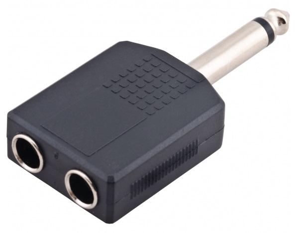 Ficha Adaptadora 6,3mm Macho Mono - 2x Jack 6,3mm Stereo Femea