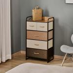 Cómoda de Tecido com 5 Cestos Removíveis e Dobráveis Base Elevada Móvel de Armazenamento para Dormitório Sala de Estar 58x29x99cm Multicor