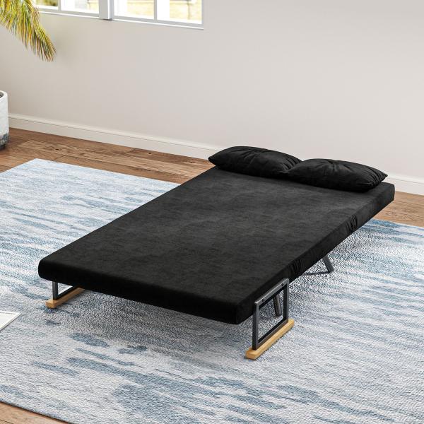 Sofá Cama Sofá Convertível em Cama de 2 Lugares Dobrável com Encosto Ajustável em 5 Níveis e 2 Almofadas 102x73x81 cm Preto