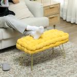 Apoio para os Pés Sala de Estar em Veludo com Pés de Metal e Assento Acolchoado para Dormitório Entrada 76x38x41,5 cm Amarelo