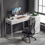 Secretária de Canto Reversível com 6 Gavetas 126x48 cm com Tomada de Energia Porta USB e USB - C Branco