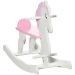 Cavalo Baloiço para Crianças de 1 - 3 Anos Cavalo Baloiço de Madeira com Guiador e Apoio para os Pés 68x27x46,5cm Branco e Rosa