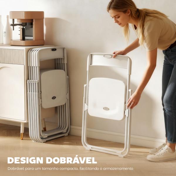 Conjunto de 6 Cadeiras Dobráveis com Encosto Curvo Assento Côncavo com Ventilação 48,5x47x75 cm Branco