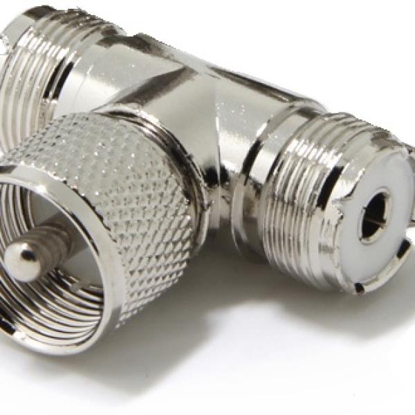 Ficha Adaptadora Tripla PL UHF Macho - 2x PL UHF Fêmeas