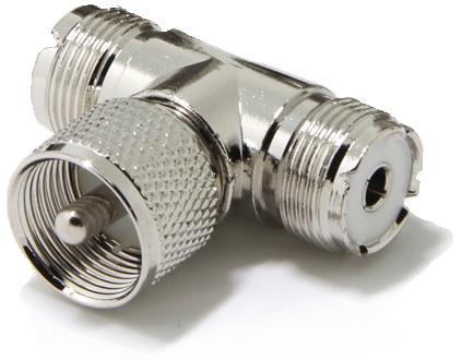 Ficha Adaptadora Tripla PL UHF Macho - 2x PL UHF Fêmeas