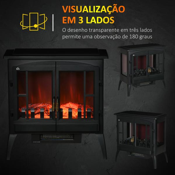 Lareira Elétrica 1000W/2000W com Luzes LED Chamas Realistas e Proteção Contra Superaquecimento para 15 - 20 ㎡ 60x37x60,5 cm Preto