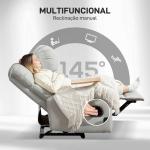 Poltrona de Massagem Poltrona Relax Elétrica com 4 Modos de Vibração Reclinação 145° Mesa 2 Bolsos Laterais 77x93x105 cm Cinza