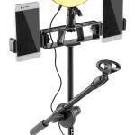 Suporte de Mesa p/ Microfone + 3 Smartphones c/ Luz LED 3 Modos (RL20) - VONYX