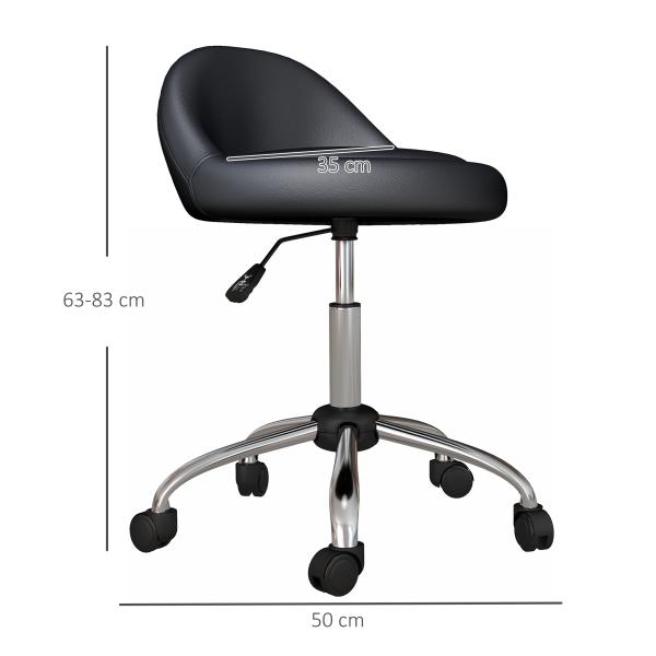 Banco com Rodas Banco Giratório com Altura Ajustável Cosmética Dentista Cabeleireiro Ø50x63 - 83 cm Preto