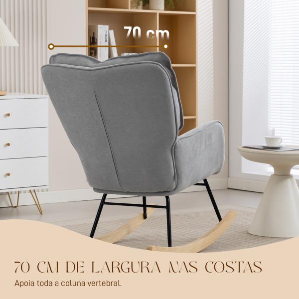 Poltrona Baloiço Estofada em Chenilla com Pés de Madeira de Faia e Apoio para os Braços para Lactância 71x98,5x97 cm Cinzento claro