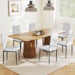 Conjunto de 6 Cadeiras de Sala de Jantar Estofadas em Linho com Pernas em Metal Cadeiras Modernas para Cozinha Quarto Suporta até 120 kg 41x50x97 cm Branco