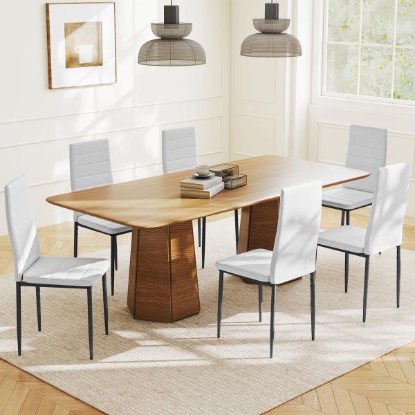 Conjunto de 6 Cadeiras de Sala de Jantar Estofadas em Linho com Pernas em Metal Cadeiras Modernas para Cozinha Quarto Suporta até 120 kg 41x50x97 cm Branco