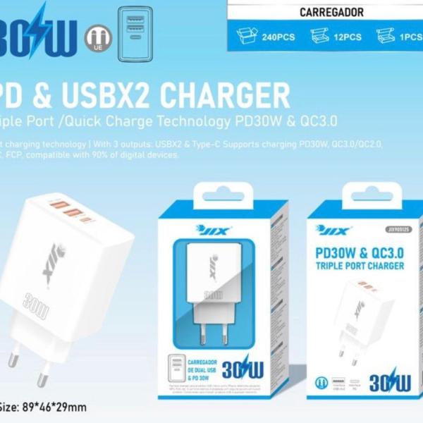 CARREGADOR PD30W + 2×USB –